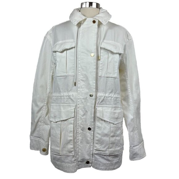 ATM Anthony Thomas Melillo M Womens White Field Full Zip Drawstring Zip Up Hood - Picture 1 of 13